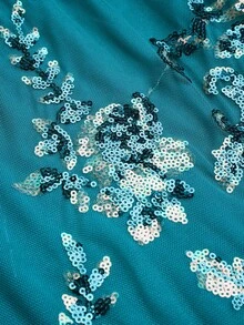 Sweetra 大尺碼女款藍色蝴蝶亮片短褲，70年代復古刺繡亮面裙，適合夏季、派對、電音節、Coachella嘉年華演唱會造型服裝 - 藍色 - 查看 4