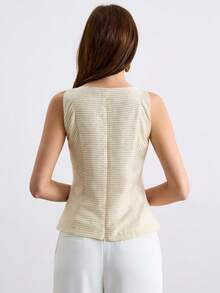 CielaLinda Áo tank top nữ kẻ sọc cổ vuông cài cúc phía trước, áo camisole không tay kiểu dáng thường ngày. - Vàng nhạt - Xem 2