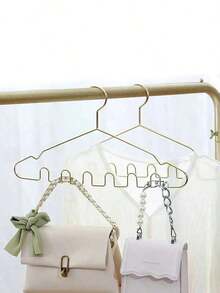 1pc Stainless Steel Bra Strap, Tie Organizer & Wavy Clothes Hanger, Multi-Tier Wardrobe Closet Rack For Home, Dorm - Gold - View 2