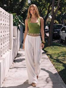 Avantive Women's Sexy Vacation Halter Neck Backless Top With Tassel Hem - Green - View 9