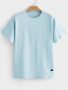 EASEVO Plus Size Men's Casual Solid Color Short Sleeve T-Shirt, Summer - Baby Blue - View 2