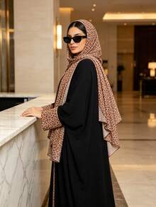 Yasmyna Bộ 2 món: Khăn Hijab + Áo choàng Abaya hở. Trang phục phong cách cardigan tối giản, thời thượng và thanh lịch. - màu đen - Xem 3