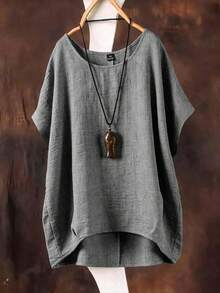 SHEIN Camisa casual de talla grande, primavera/verano - Gris Oscuro - Ver 1