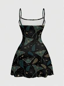 ROMWE Moth Occult Academy Dark Sexy Goth Mini Dress For Women - Black - View 2