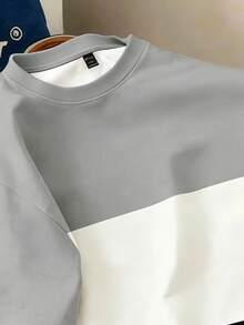 Manfinity Joysei Men's Loose Fit Colorblock Striped Print Round Neck Short Sleeve T-Shirt - Multicolor - View 3