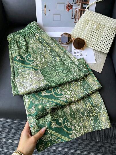 Women's Allover Print Elastic Waist Casual Versatile Daily Wear Pants