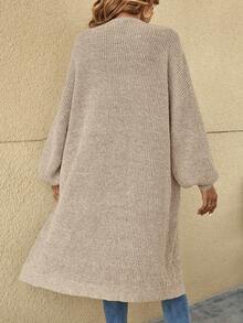 SHEIN X Lucía Bellido Easowa Drop Shoulder Ribbed Knit Duster Cardigan,Long Sleeve Tops In Fall/Winter - Beige - View 6