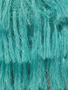 MUSERA Sequin Crochet Knit Tiered Fringed Mini Skirt Spring Summer Ibiza Festival Holiday Vacation Cute Sexy Y2k Night Out Club Tropical Seduction - Blue - View 6