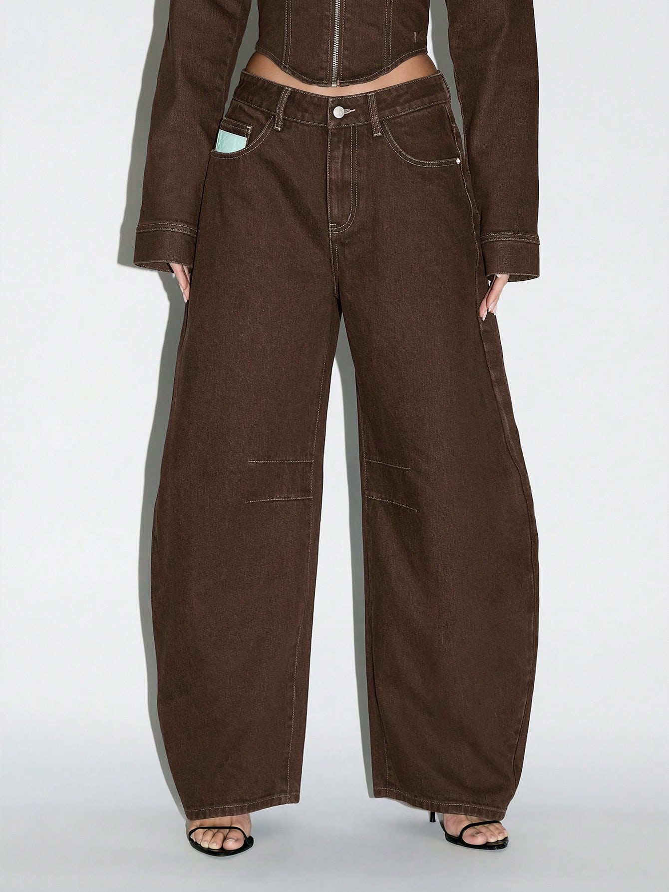 High Waisted Barrel Leg Raw Denim Jeans