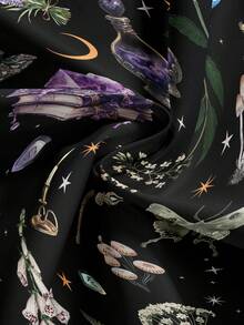 ROMWE Goth 哥特式暗黑神秘魔法日月星辰印花高开衩女裙，适合海滩度假 - 黑色 - 查看 4