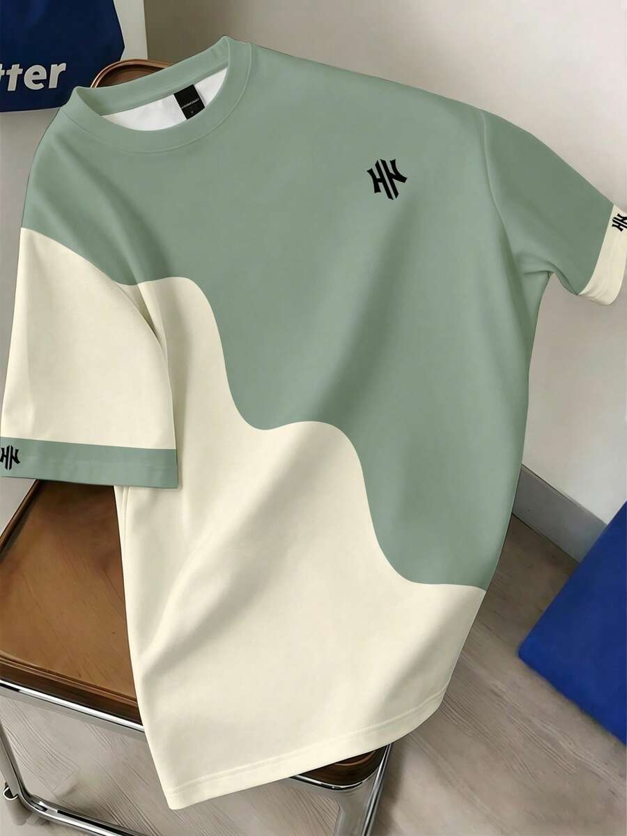 Manfinity Joysei Men's Casual Colorblock Patchwork T-Shirt, Summer - Green - View 1
