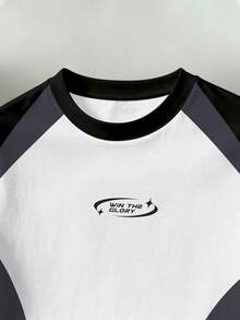 Manfinity Joysei Camiseta casual de cuello redondo para hombre con estampado de letras y bloques de color - Blanco - Ver 3