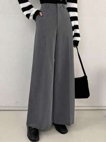 DAZY Women's Casual Solid Wide Leg Pants,Women Dress Pants - Grey - View 3