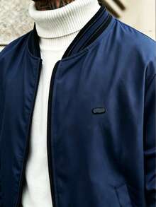 Manfinity CasualCool Men's Solid Color Zip Pocket Casual Long Sleeve Jacket - Navy Blue - View 4
