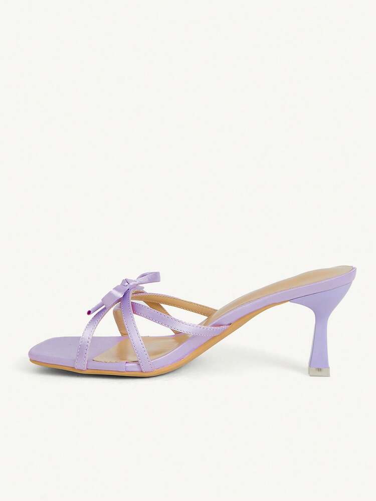 CUCCOO CHICEST Purple Satin Bow High Heel Square Toe Thin Strap Thin Heel Outside Temperament Banquet Sandals