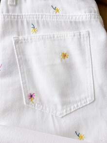 Comfortcana 女款白色刺繡碎花牛仔褲，夏季可愛度假寬腿寬鬆休閒長褲，附口袋，適合音樂節、海灘、生日、鄉村音樂會 - 粉色 - 查看 3
