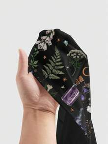 ROMWE Gothic Dark Academia Witchy Botanical Print Plus Size Cami Dress Fall - Black - View 5