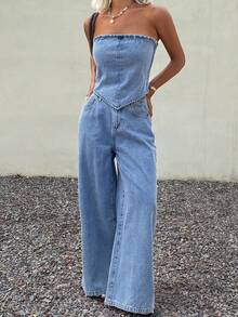 Livesso Bộ áo quây và quần jeans dành cho nữ - trắng - Xem 6