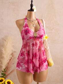Bellisia Áo bikini kiểu Pháp thanh lịch với dây đeo mảnh, phối lưới trang trí kim loại, kiểu dáng nghỉ dưỡng. - Nhiều màu - Xem 4