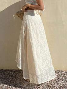 Livesso Spring Summer Graduation Beach Wedding Party White Floral Asymmetrical Lace Women's Skirt Vacation Boho - White - View 2