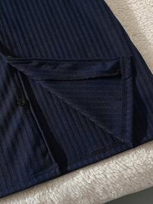 条纹开衫和长裤两件套家居服套装，青少年男童款，靛蓝色 - 藏蓝色 - 查看 5