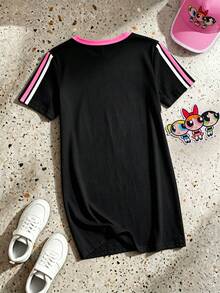 THE POWERPUFF GIRLS X SHEIN GraphicGems Cartoon Print Casual Loose A-Line Dress - Black - View 2