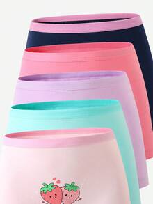SHEIN 5条/包 女童柠檬、牛油果、草莓、甜甜圈印花可爱舒适纯棉内裤 - 彩色 - 查看 7
