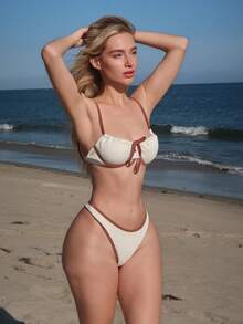 Turnttoni Women Contrast Binding Bikini Top And Bottom Swimwear Set, For Summer Beach Vacation - Multicolor - View 5
