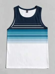 VIVINTIMO Áo tank top nam cổ điển kẻ sọc xanh dương, thích hợp mặc hàng ngày hoặc đi nghỉ mát. - Nhiều màu - Xem 2