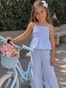 Emery Rose Kids Emery Rose Kids 女童条纹荷叶边吊带背心和阔腿裤休闲套装 - 彩色 - 查看 4