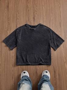 SWAVVY Camiseta de manga corta de cuello redondo con ajuste holgado casual para hombre con bordado, gris - Gris - Ver 7