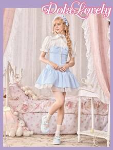 Dola Lovely Sapatos femininos azul-claro com salto plataforma e sola grossa, estilo Mary Jane, Lolita, JK, Gótico e Y2K. - Arco azul - Ver 2