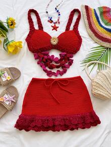 Soleia Bộ đồ 2 mảnh gợi cảm, lãng mạn, kiểu ombre gồm áo crop top và chân váy mini xếp tầng, thích hợp cho tiệc tùng, hẹn hò, hộp đêm, phong cách boho, nghỉ mát, trang phục nữ mùa thu, vintage. - Nhiều màu - Xem 5
