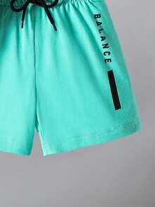 SHEIN Streecool Kids Bộ 2 món áo thun và quần short in chữ cho bé trai - màu đen - Xem 7