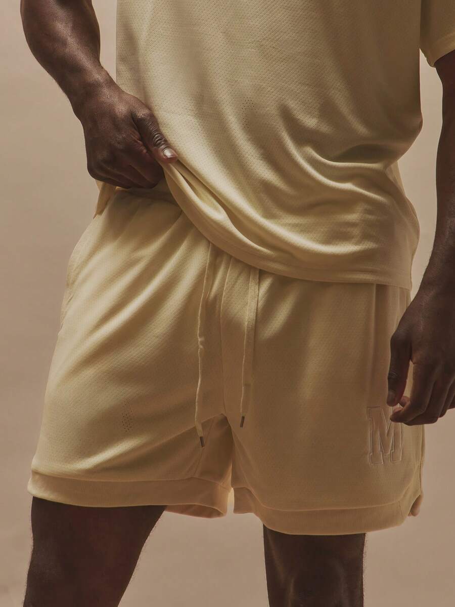 Musero Long Line Jersey Short Elasticated Flat Drawstring Waistband Co Ord Bottoms Only Spring Summer Essentials Holiday - Apricot - View 1