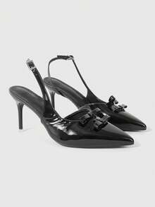 ROMWE Grunge Punk Dark Rock Punk Goth Shoes Closed Toes Hollowed Out Mary Jane Shoes Pointed Cross Strap Dress Shoes Riveted Stiletto Commuter Work Shoes Women's High Heel Shoes - Black strap - View 1