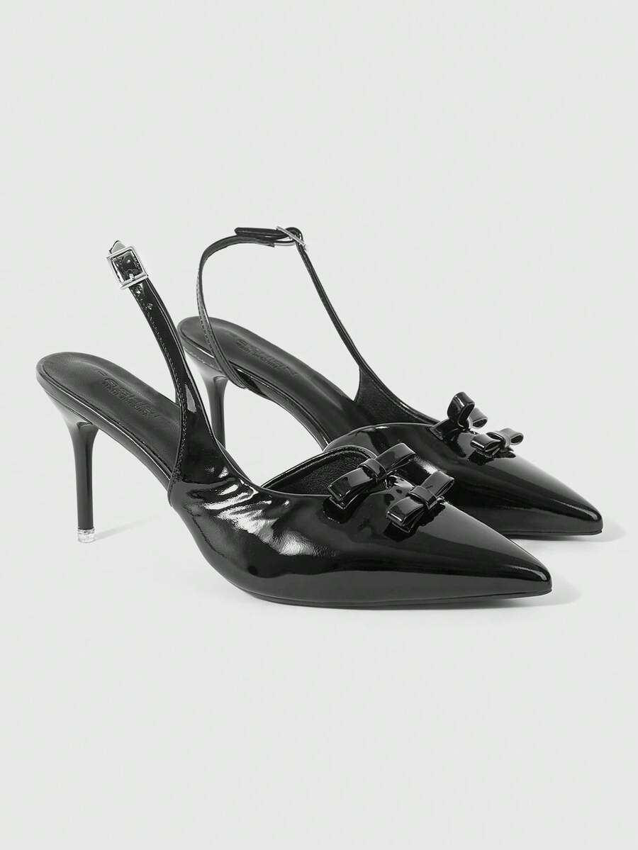 ROMWE Grunge Punk Dark Rock Punk Goth Shoes Closed Toes Hollowed Out Mary Jane Shoes Pointed Cross Strap Dress Shoes Riveted Stiletto Commuter Work Shoes Women's High Heel Shoes - Black strap - View 1