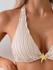 Swim Lushoire Bộ 2 món đồ bơi nữ mùa hè vải vân nổi, dây buộc cổ halter - Nhiều màu - Xem 4