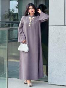 Al Najma 女士土耳其长款连衣裙和阿拉伯传统长袍 - 淺灰紫 - 查看 6