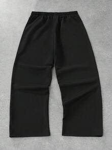 ROMWE MEN Goth 男士宽松舒适休闲运动直筒裤，黑色 - 黑色 - 查看 2