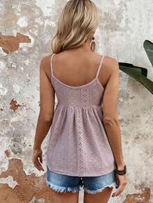 EMERY ROSE Women's Simple Solid Color Mesh Ruffle Hem Camisole For Summer - Dusty Pink - View 2