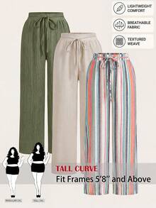 SHEIN Tall CURVE 大码休闲宽松直筒裤 - 彩色 - 查看 2