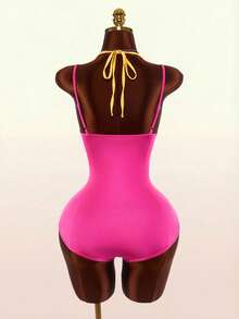 Amplova Women's Contrast Color Digit Print 2 In 1 Romper - Hot Pink - View 7