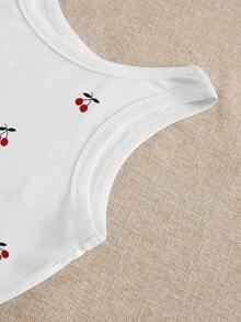 Resyla Áo tank top cổ tròn ôm sát, thêu hoa anh đào toàn bộ, cỡ lớn. - trắng - Xem 5