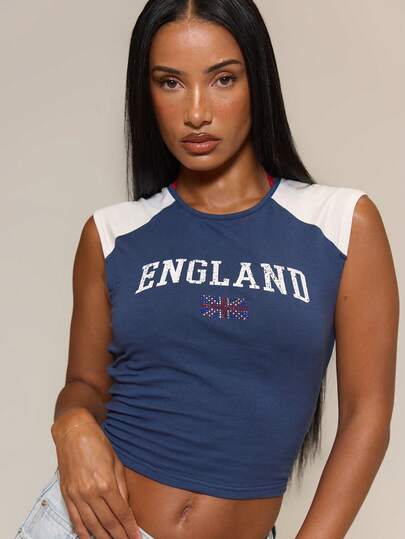 MUSERA Vintage Look Graphic Print England Fitted Baby Tee Spring Summer Festival Football World Cup Cute Sexy Casual Summer Tops Summer Outfits