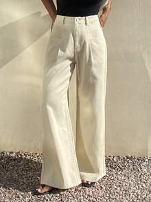 DAZY Jeans anchos de ajuste holgado y casual para mujer, adecuados para primavera y verano - Beis - Ver 7