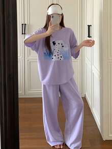 DAZY Print Loose Women Pajama Set - Light Grey - View 8