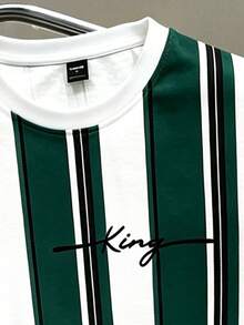 Manfinity Joysei Bộ đồ nam gồm áo thun cổ tròn in chữ kẻ sọc phối màu tương phản và quần short cạp chun có túi. - Màu xanh lá cây đậm - Xem 3