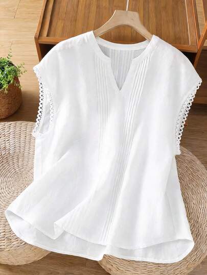 SHEIN LUNE CURVE Blusa cómoda con volantes en los hombros y parches a rayas para tallas grandes