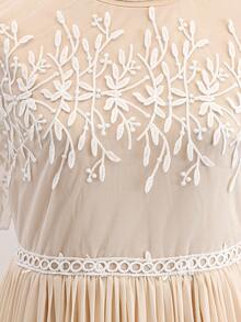 Teen Girls' Fashion Embroidered Mesh Flutter Sleeve Pleated Hem Dress,Summer Elegant Beige Lace Insert Puffy Long Party Dress For Graduation,Wedding - Apricot - View 8
